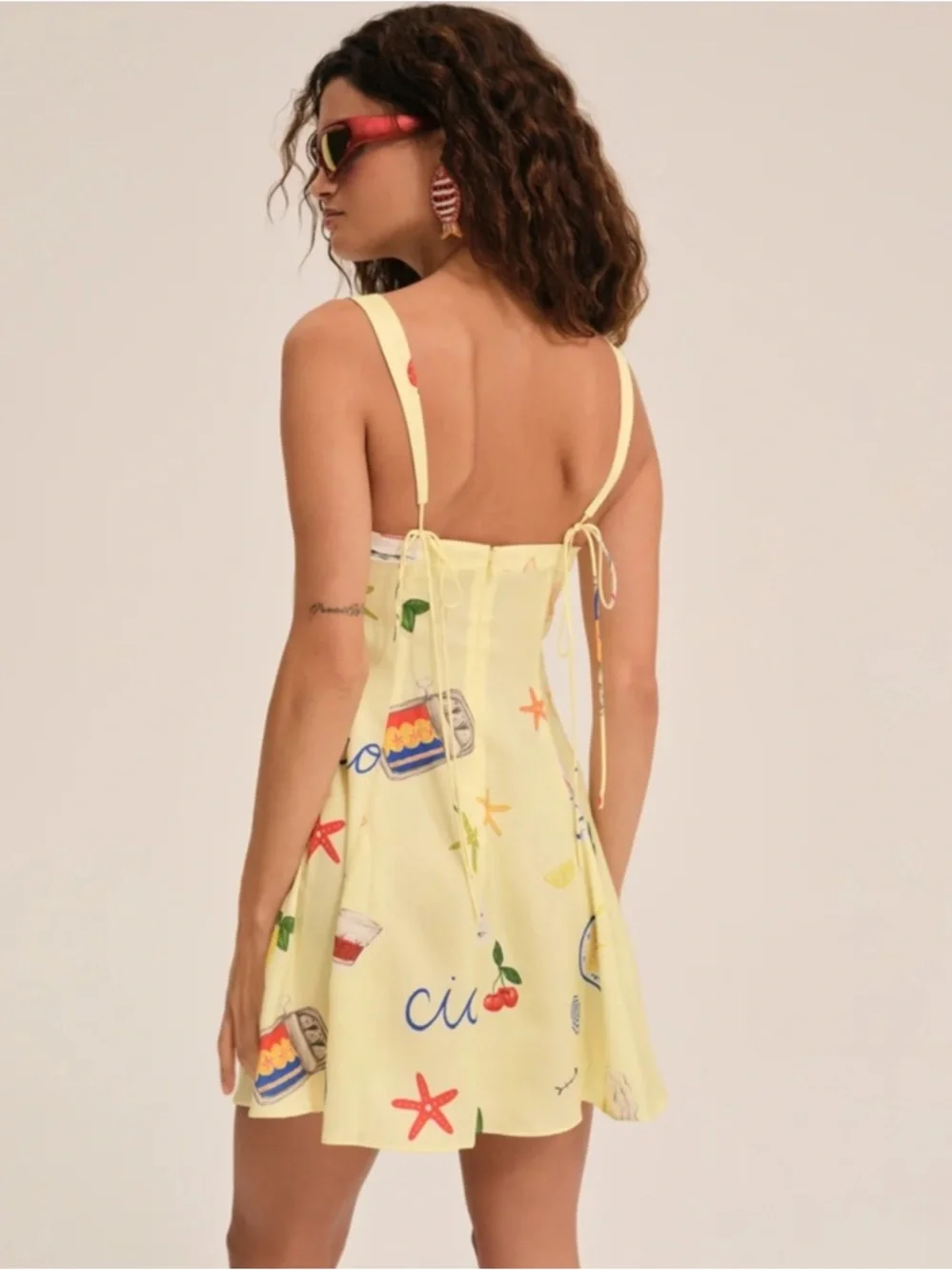 For Love & Lemons Ciao Yellow Printed Sweetheart Mini Dress - Picture 2 of 5